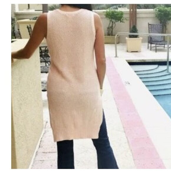 💥108 VENUS Chunky Cable Knit Sleeveless Sweater Pink High-Lo - Picture 10 of 10